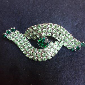 Green Wave Curved Art Deco Rhinestone Brooch - St. Patrick's Day